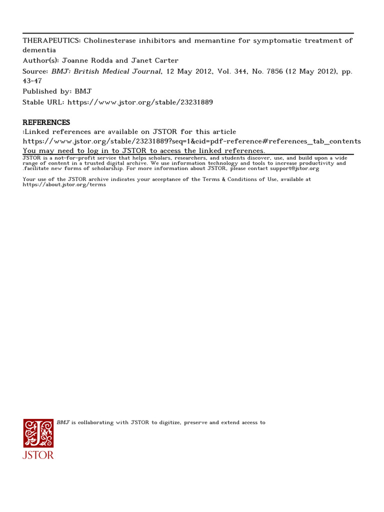 Cholinesterase Inhibitors for Dementia | PDF | Dementia | Alzheimer's ...