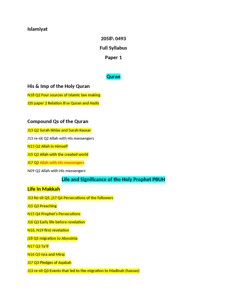 Isl Full Syllabus Qs List p1 | PDF