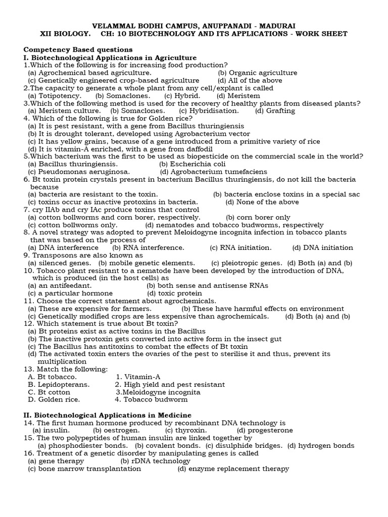 Xii CH 10 Biotechnology and Its Applications | PDF | Genetically ...