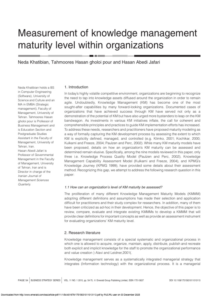 Assessing Knowledge Management Maturity | PDF | Knowledge Management ...