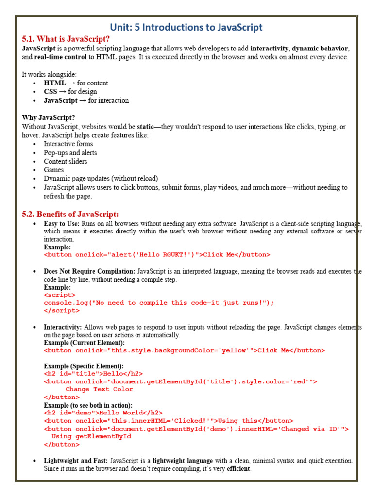 Introduction to JavaScript Basics | PDF | Dynamic Web Page | Java Script