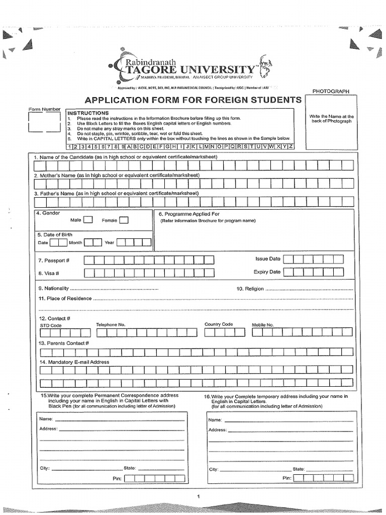 Tagore University Application Form | PDF