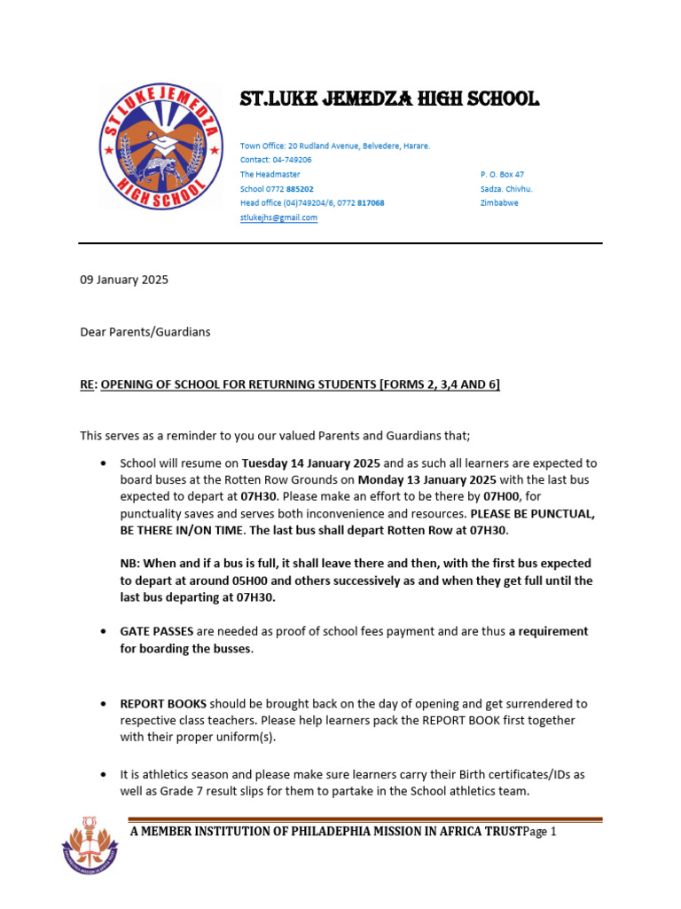 Sljhs 1st Term 2025 Opening Letter-1 | PDF | Softlines (Retail) | Human ...