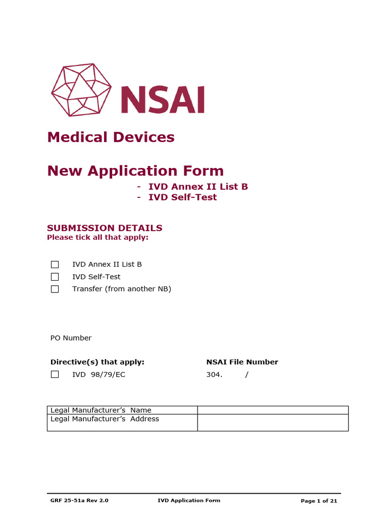 IVD Application Form for Medical Devices | PDF | Medical Device ...