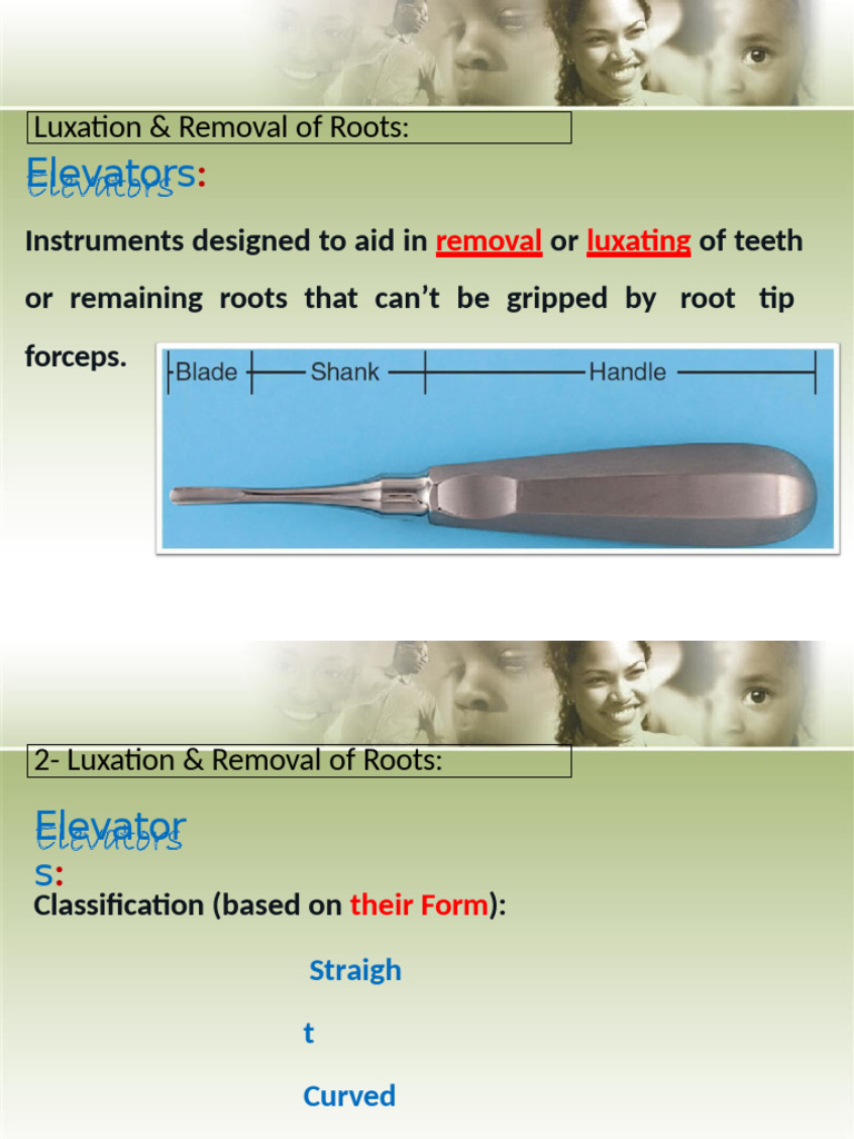 Dental Elevators for Root Extraction | PDF | Dental Anatomy | Tooth