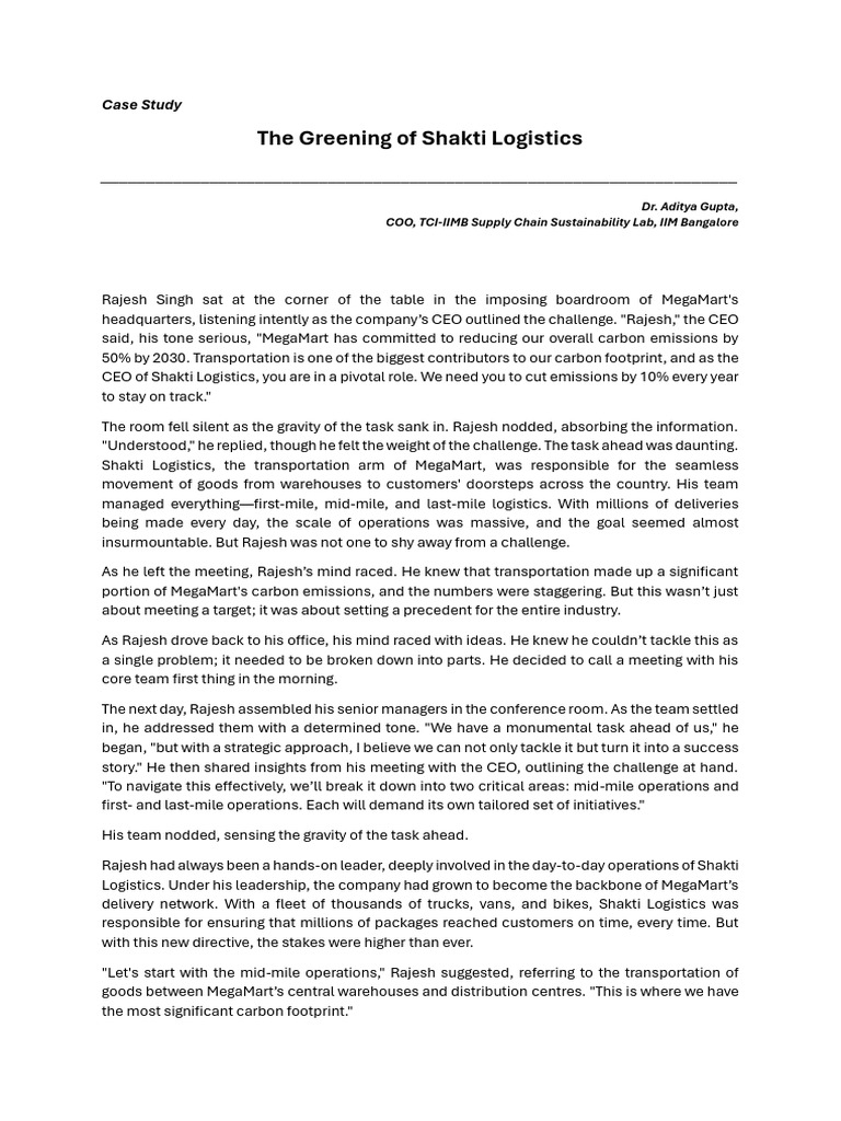 Shakti Logistics' Carbon Reduction Strategies | PDF | Electric Vehicle ...