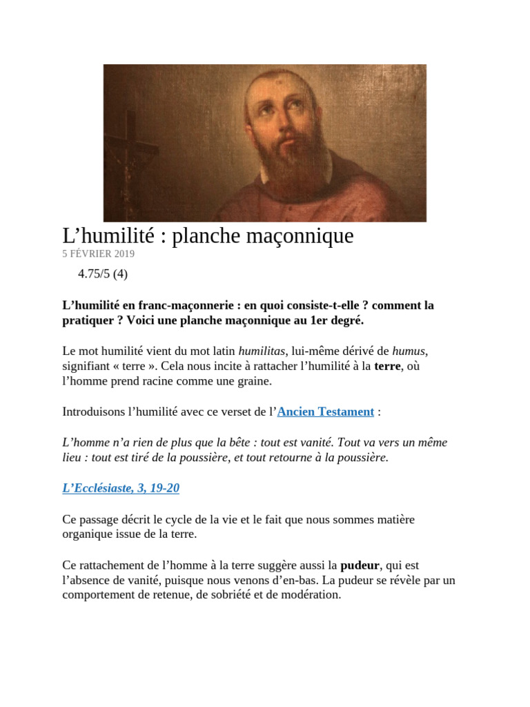L'humilité en franc-maçonnerie | PDF | Vérité | Humilité
