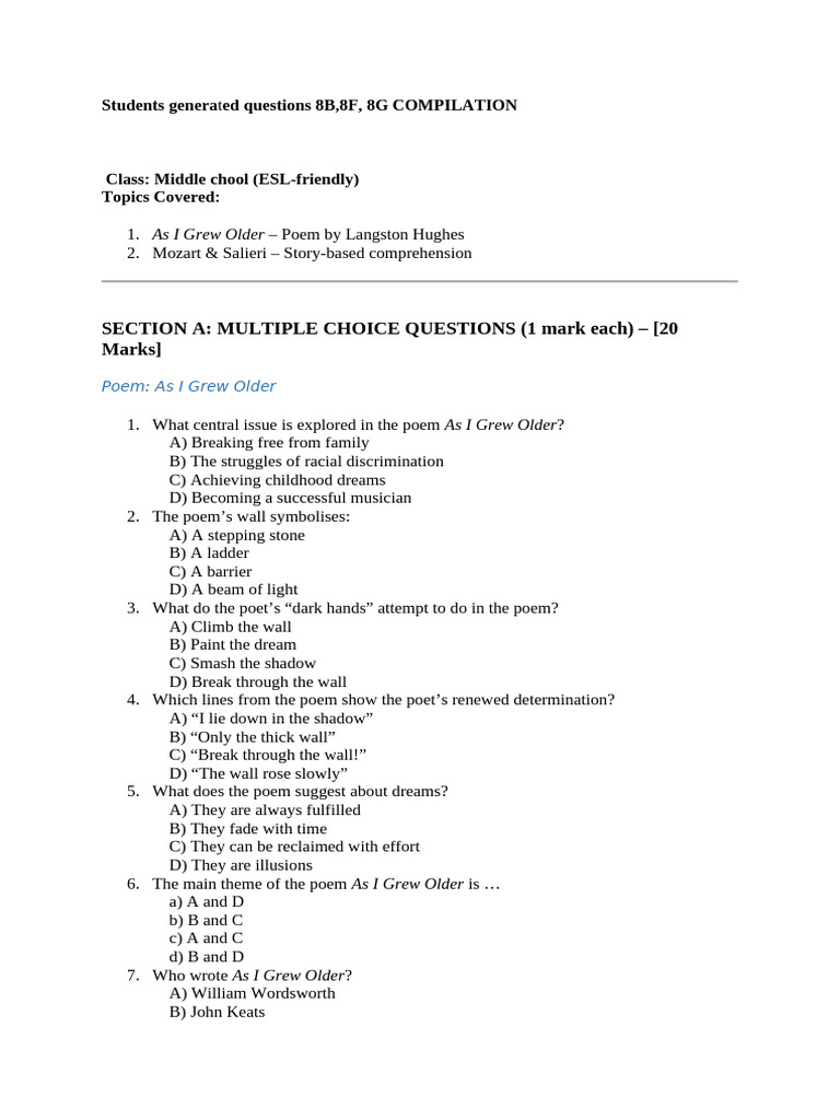Students Generated Questions 8B8F 8G COMPILATION | PDF | Wolfgang ...