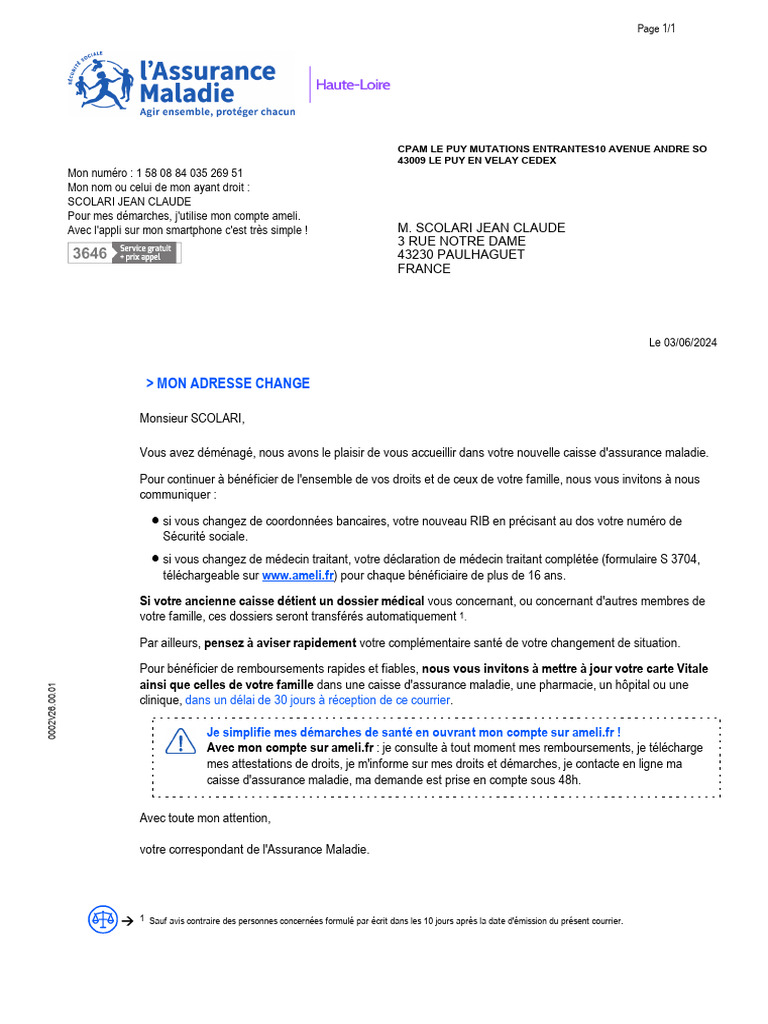 Changement d'adresse à la CPAM | PDF | Soins de santé | Médecine