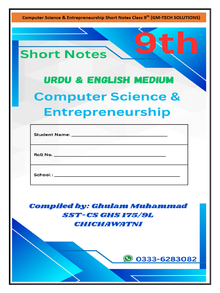 Class 9 Computer Science & Entrepreneurship Notes | PDF | Computer ...