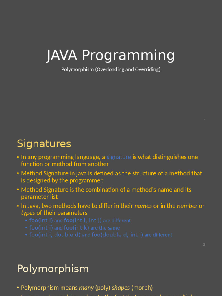 Java Polymorphism: Overloading & Overriding | PDF | Method (Computer ...