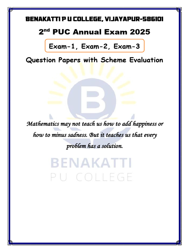 2025 2nd PUC Mathematics Exam Papers | PDF | Matrix (Mathematics ...