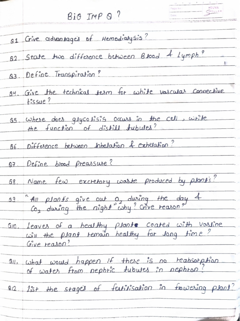 Bio Important Questions | PDF