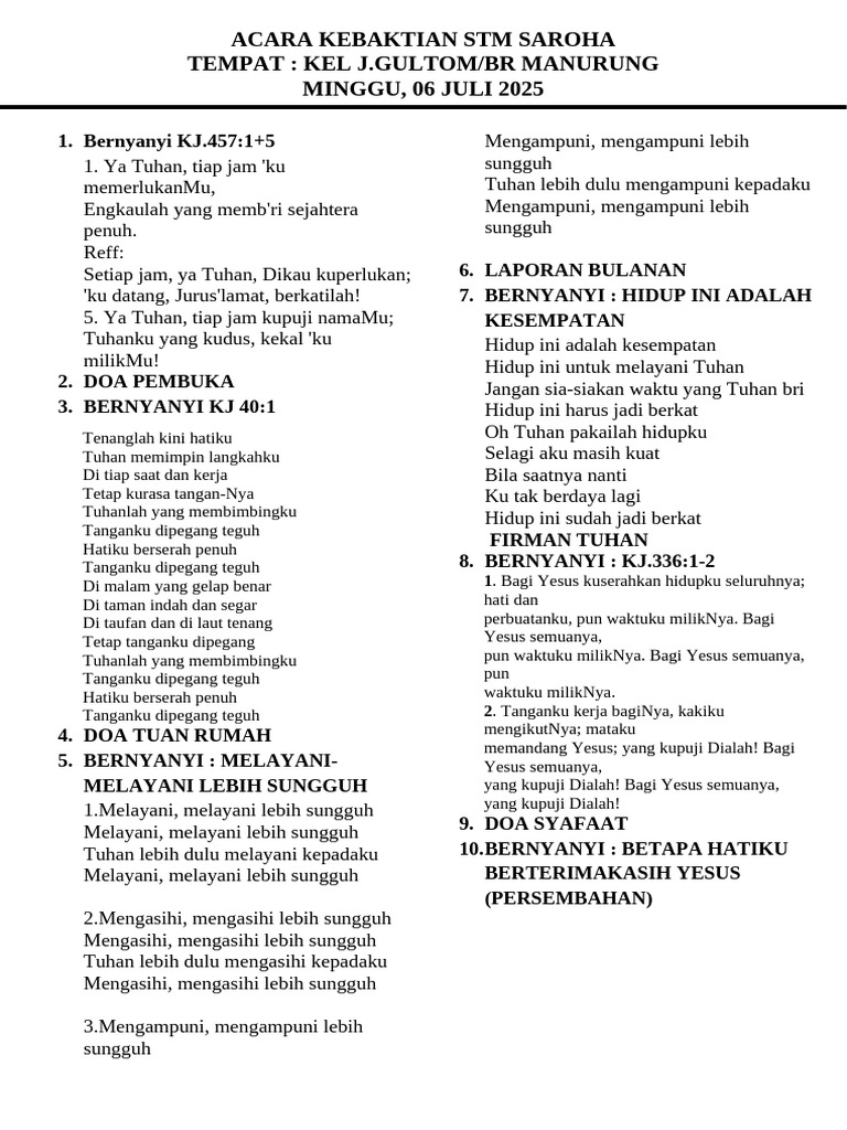 Kebaktian STM Saroha 6 Juli 2025 | PDF