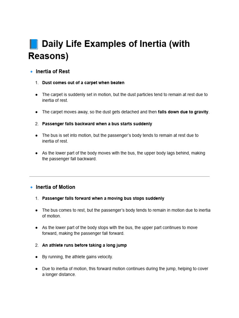 Daily Life Inertia Examples Explained | PDF