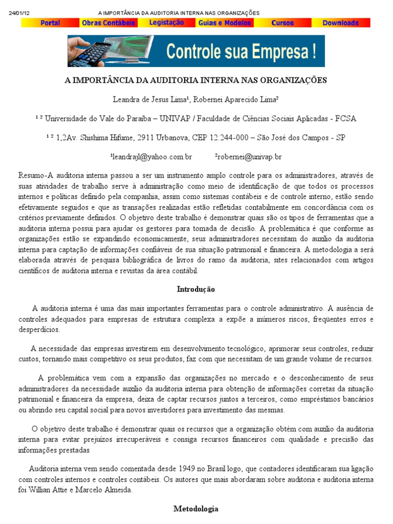 A Importância Da Auditoria Interna Nas Organizações | PDF | Auditoria ...