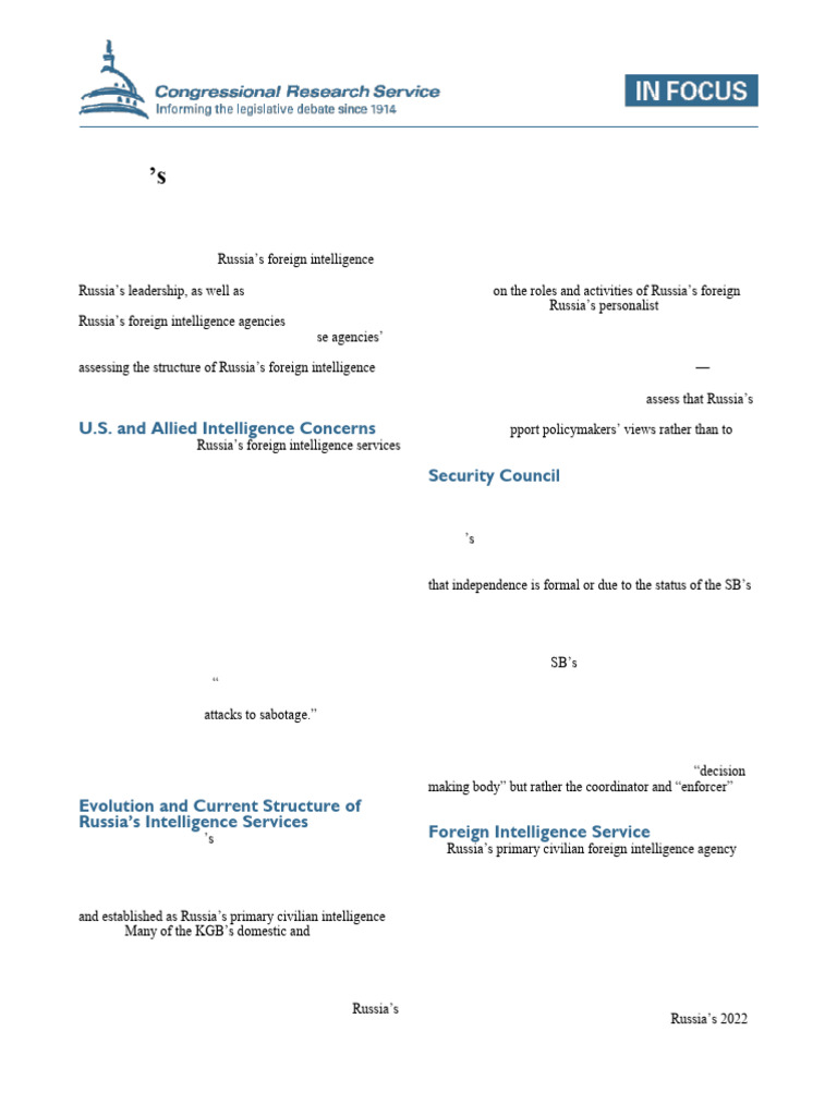 Overview of Russia's Foreign Intelligence Services | PDF | Foreign ...