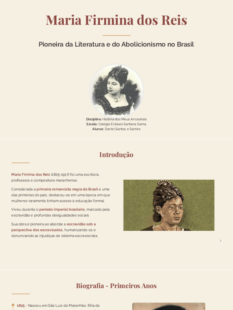 Maria Firmina dos Reis: Pioneira Abolicionista | PDF | Escravidão | Brasil