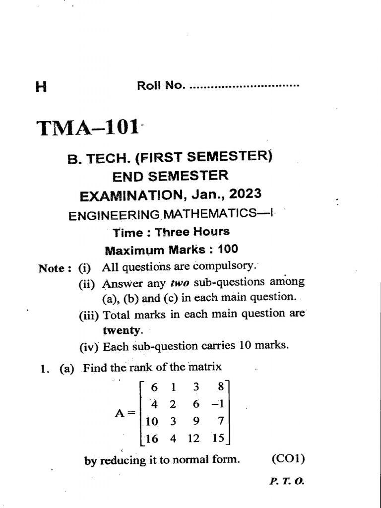 Tma101 Endsem 2023 Jan | PDF