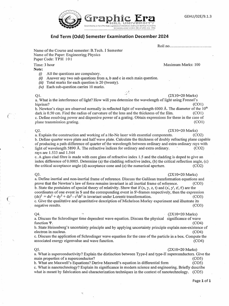 Tph101 Endsem 2024 Dec | PDF
