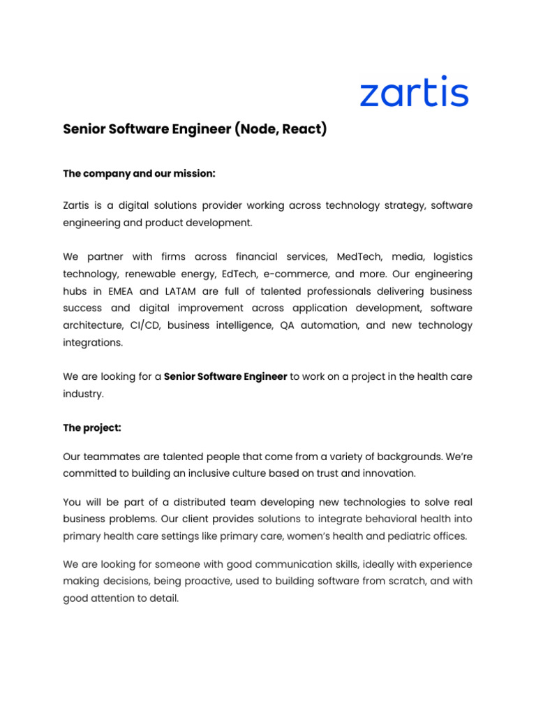 Senior Software Engineer(Node,React) - Concert Health | PDF ...