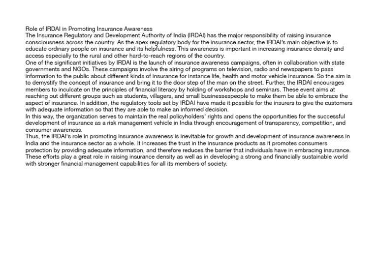IRDAI's Role in Insurance Awareness | PDF | Insurance | Economies