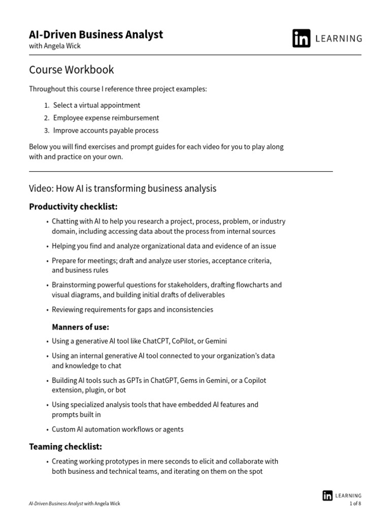 AI Business Analyst Workbook Guide | PDF | Artificial Intelligence ...