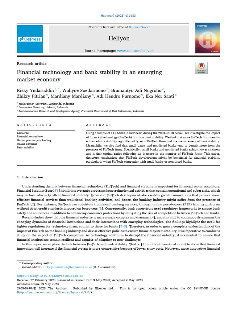FinTech's Impact on Bank Stability in Indonesia | PDF | Banks | Risk