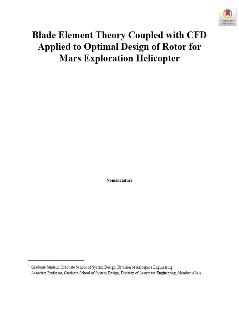 Blade Element Theory With CFD For Design of Mars Rotor | PDF | Airfoil ...