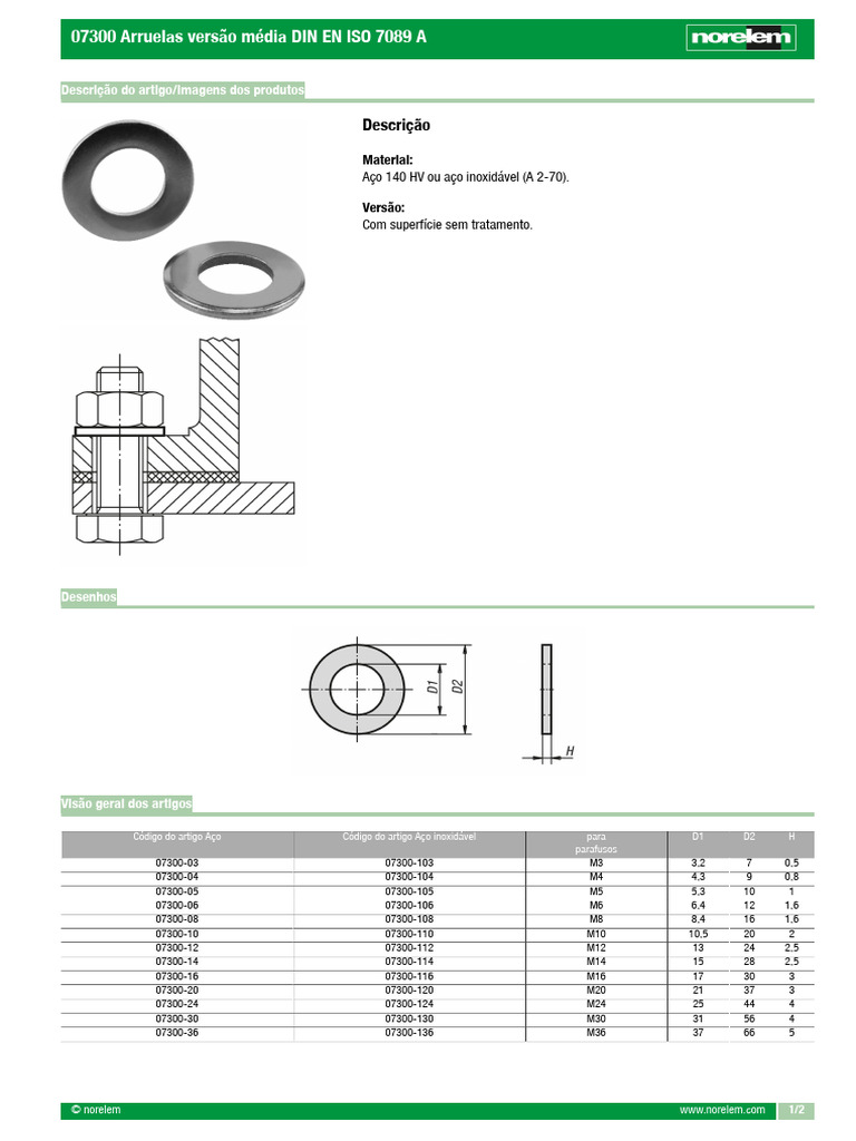 Arruelas DIN EN ISO 7089 A em Aço e Inox | PDF | Aço