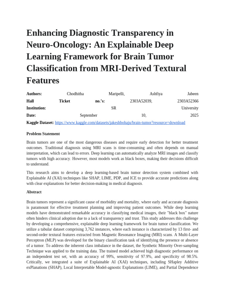Explainable AI for Brain Tumor Diagnosis | PDF | Support Vector Machine ...