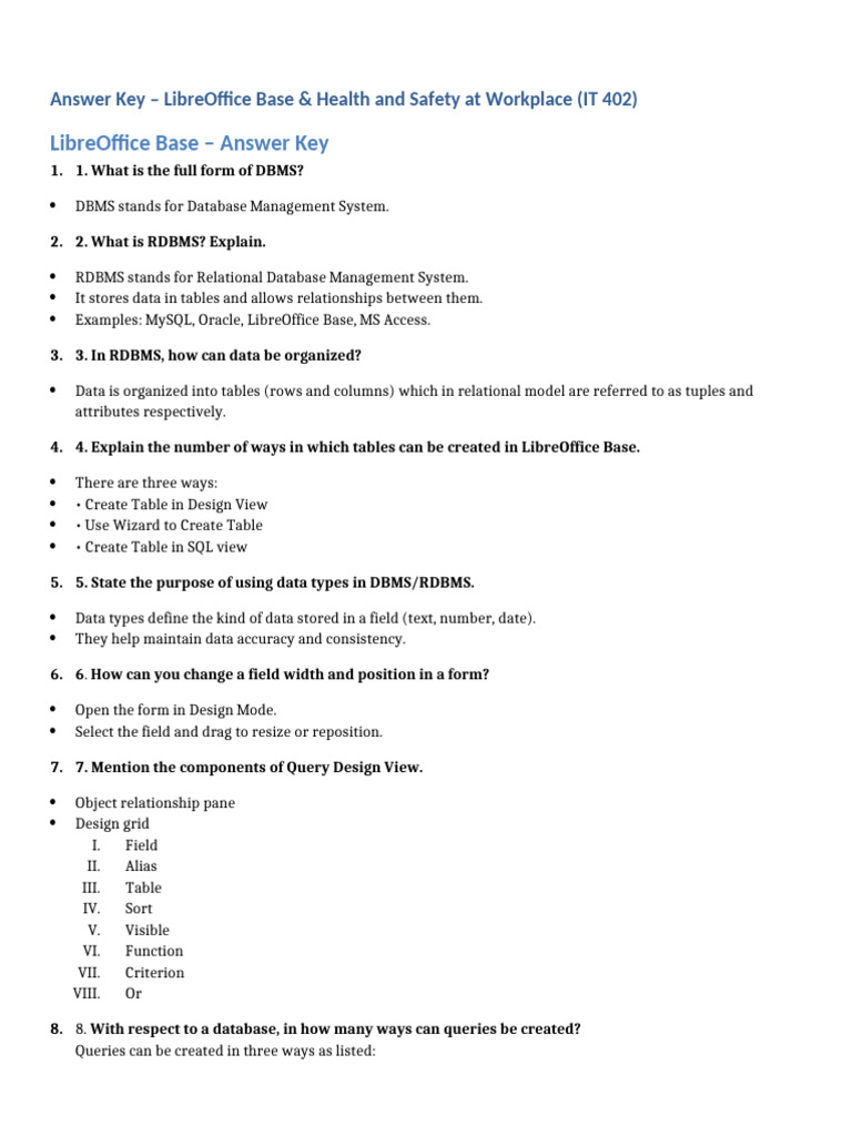 LibreOffice Base & Workplace Safety Guide | PDF | Relational Database ...