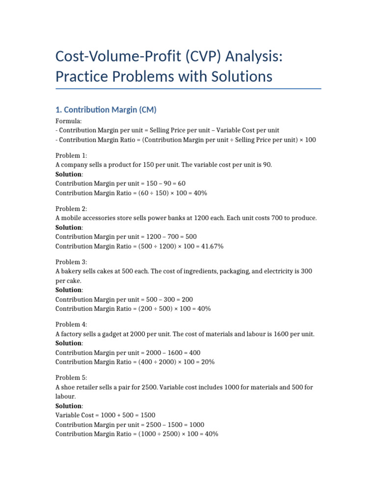 CVP Analysis Practice Problems & Solutions | PDF