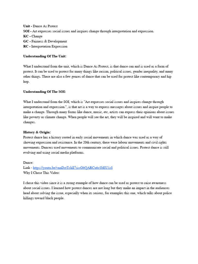 Dance as Protest Unit | PDF | Dances