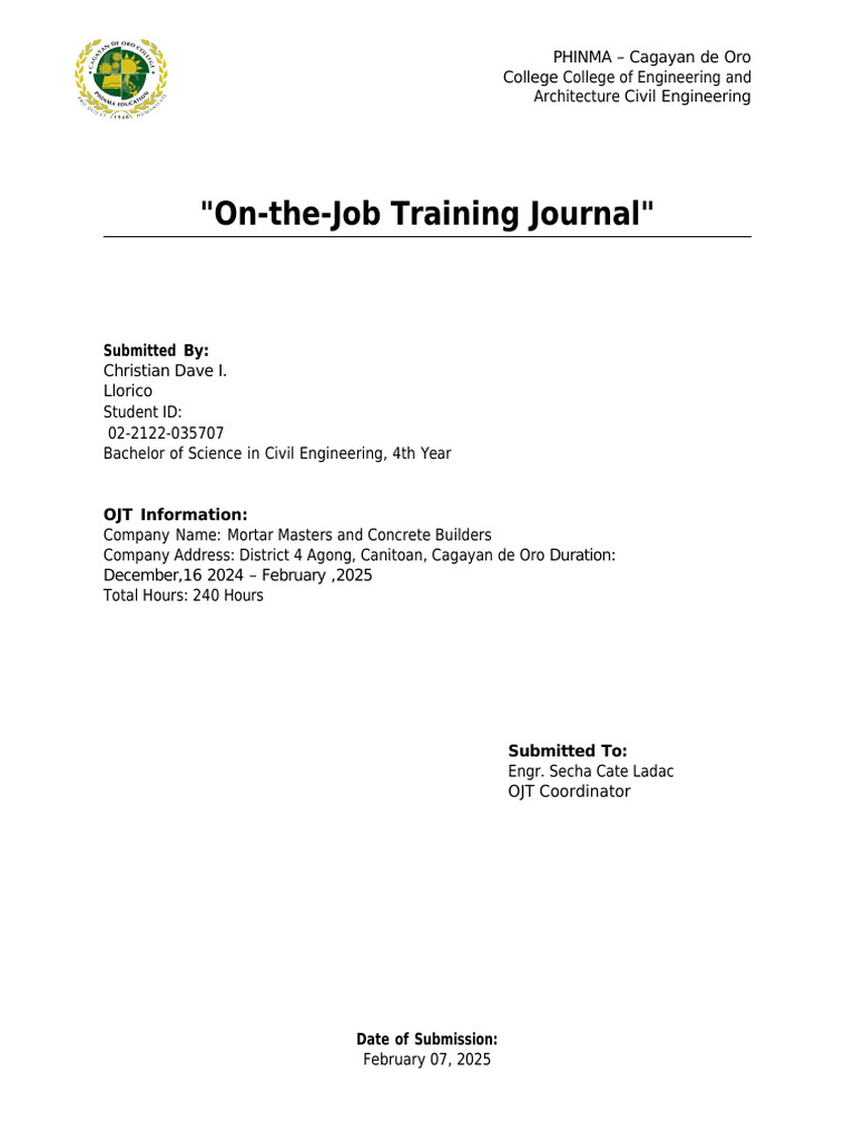 OJT Journal: Civil Engineering Experience | PDF | Engineering | Civil ...