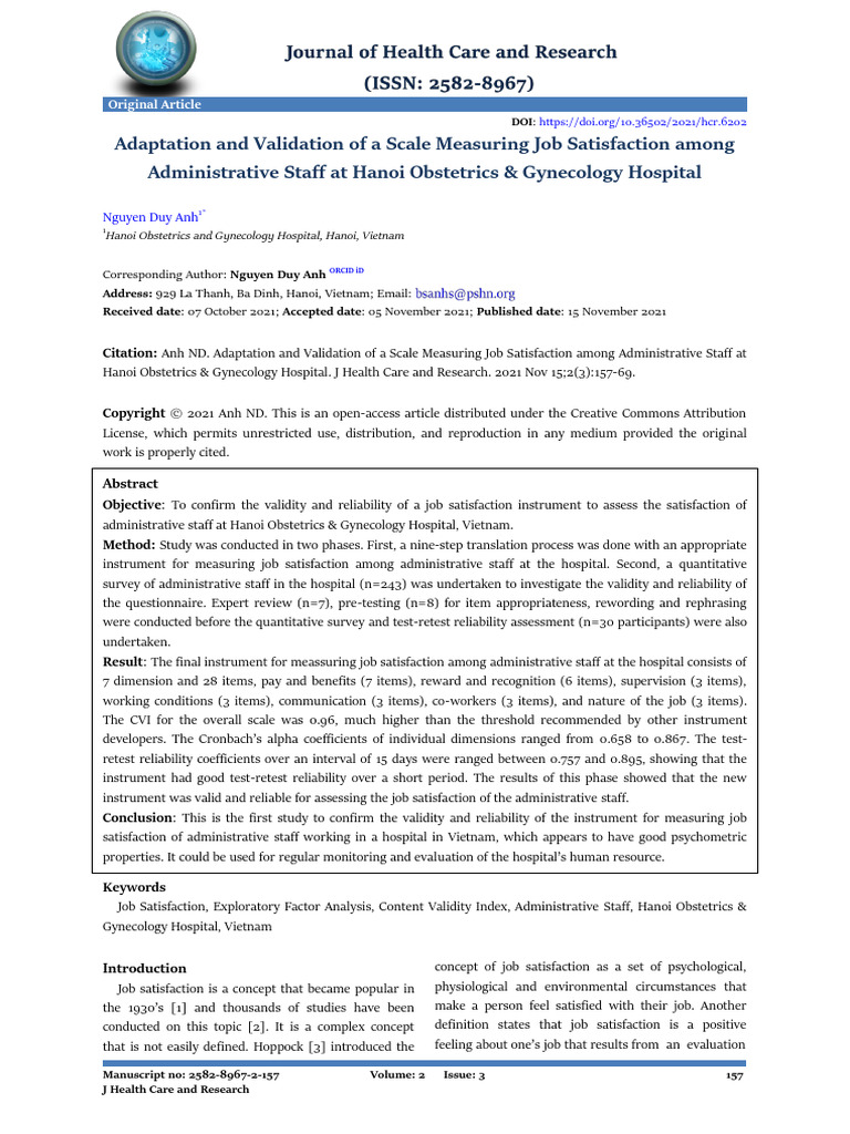 Job Satisfaction Scale Validation in Vietnam | PDF | Job Satisfaction ...