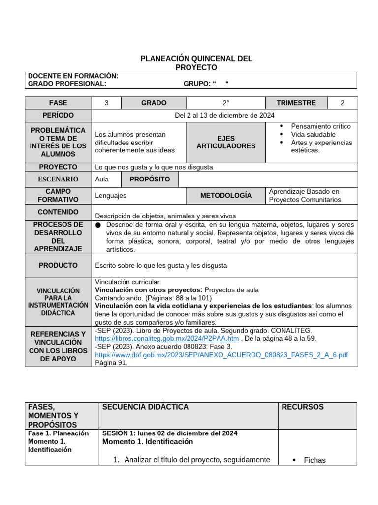 6.1 Planeacion Proyecto de Aula | PDF | Maestros | Salón de clases