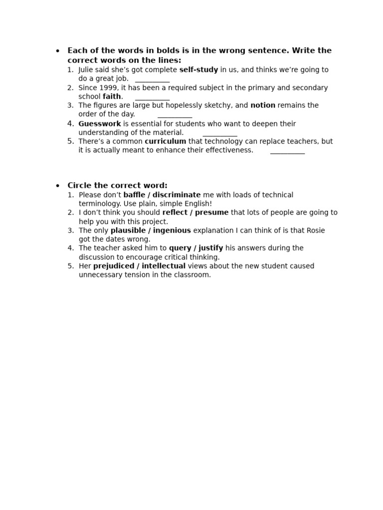 Correcting Misused Words Exercise | PDF
