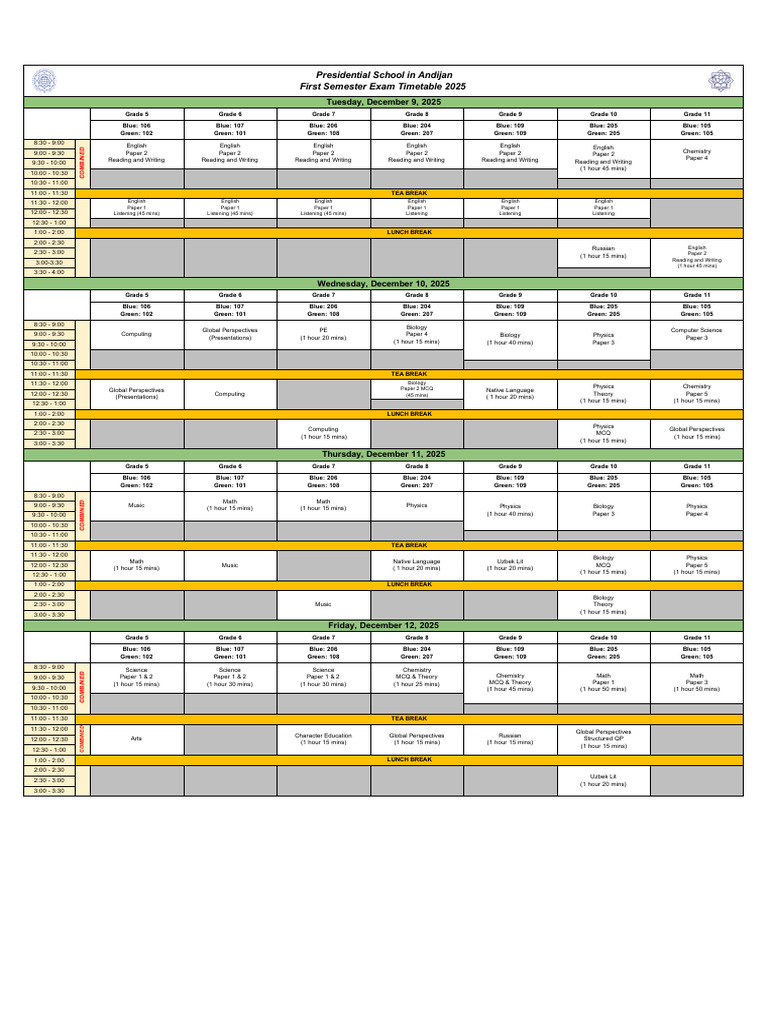 2025 First Semester Exam Schedule | PDF