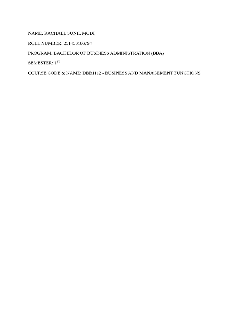 Business and Management Functions - IA 1 | PDF