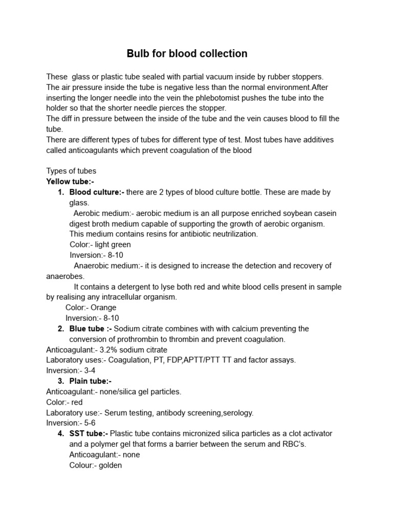 Blood Collection Tube Types Explained | PDF | Coagulation | Blood Plasma