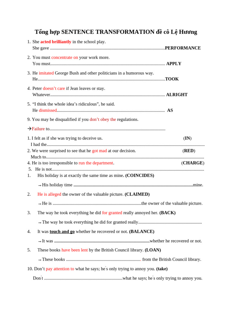 Sentence Transformation Exercises | PDF