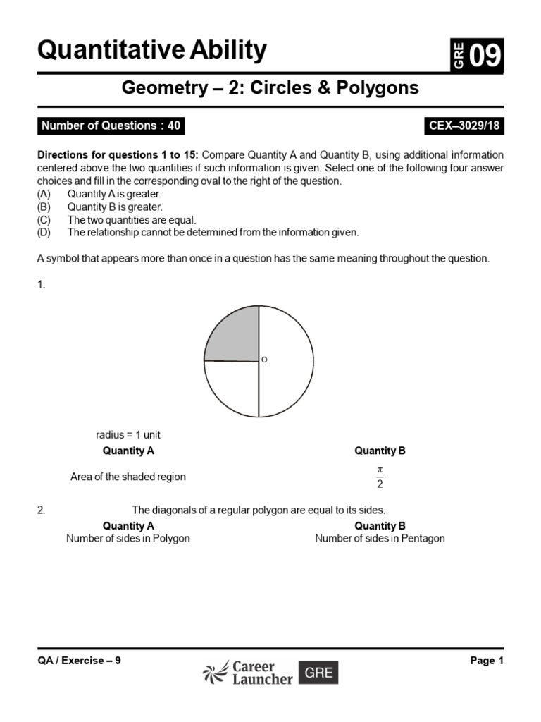 GRE Quantitative Ability Practice | PDF | Circle | Area