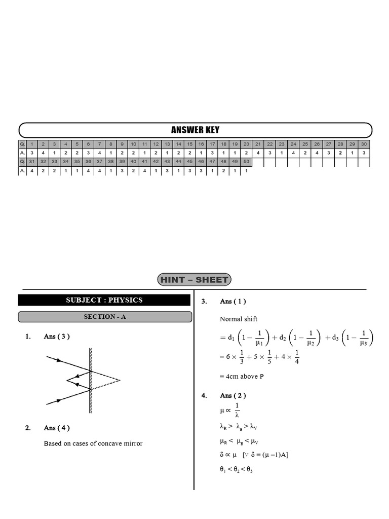 Physics Answer Key and Solutions | PDF | Physical Sciences | Physical ...