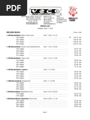 06 2012 Veco Pricelist