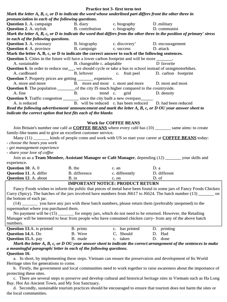 First Term Practice Test Questions | PDF | City | Efficient Energy Use