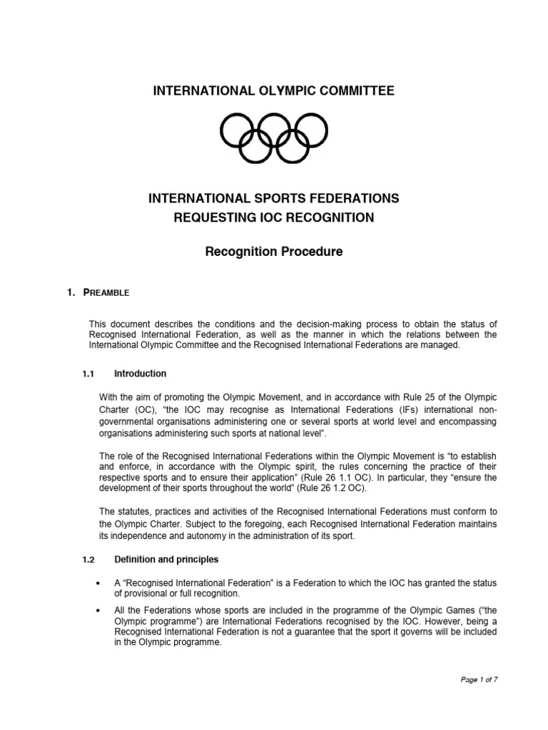 IOC Recognition Procedure for Sports Federations | PDF | Sports ...