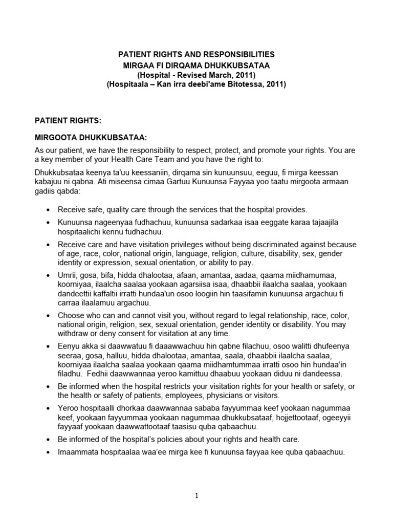 Patient Rights and Responsibilities Guide | PDF | Health Care | Medicine