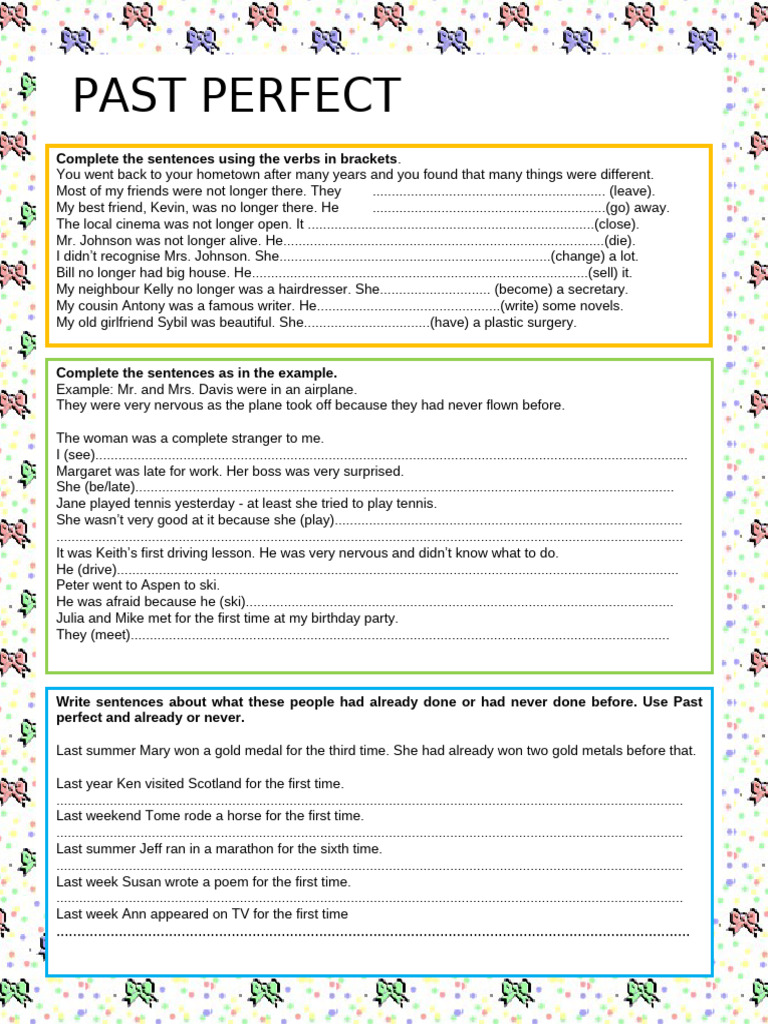 Past Perfect Grammar Exercises | PDF