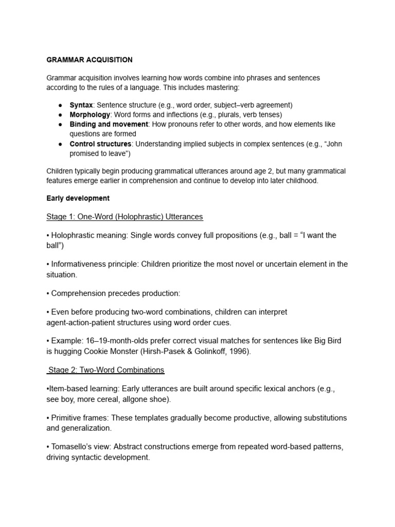 Stages of Grammar Acquisition in Children | PDF | Aphasia | Syntax
